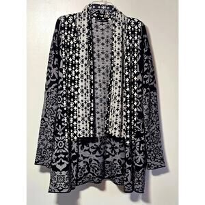 Gypsy 05 Global Village Drape Open Front Cardigan Sweater Black White Shawl Sz M